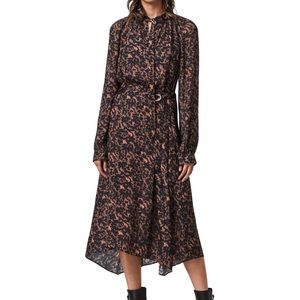 Allsaints Nina Midi dress, size 8 will fit an 8-12 (light flowy fabric w/belt)